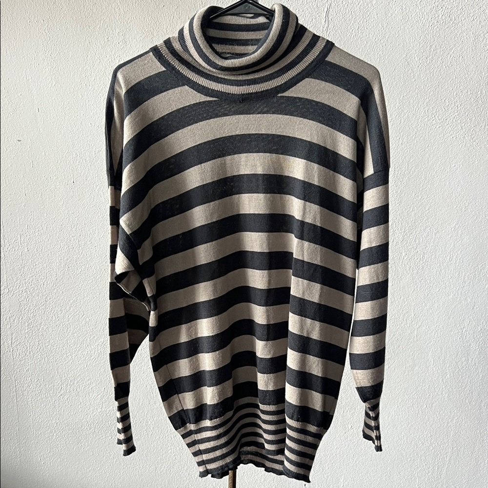 Vintage Turtleneck Striped Blouse Womens Large